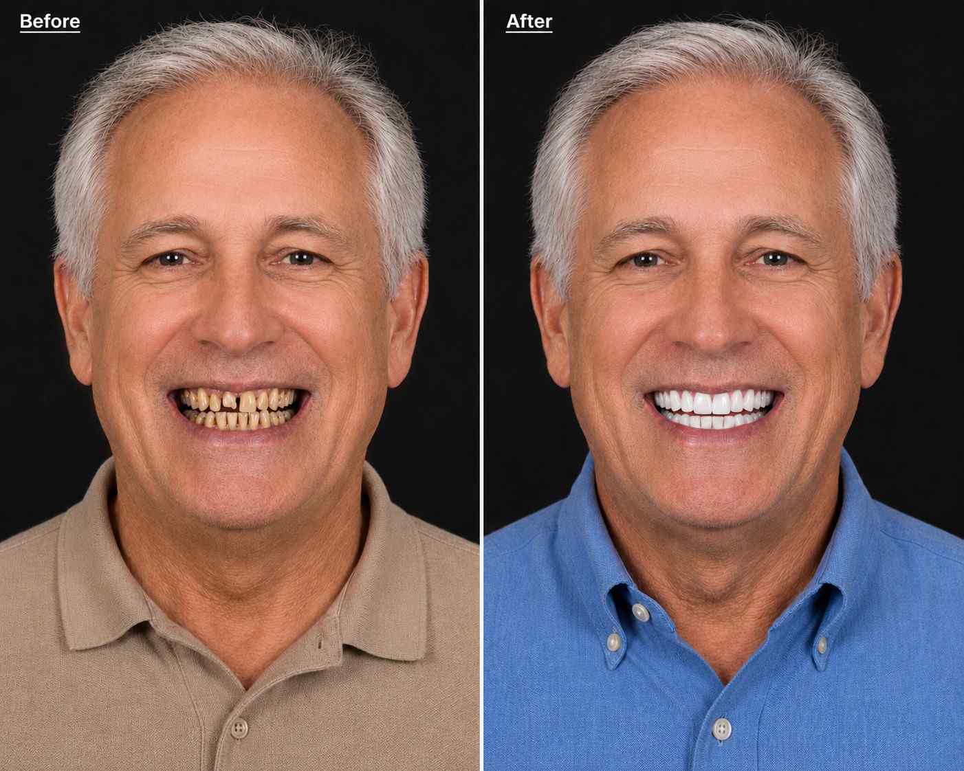 Before and after dental transformation