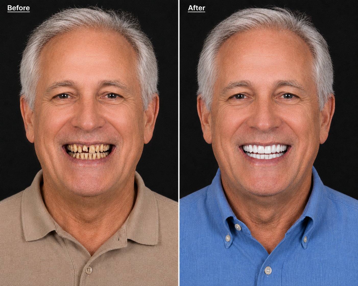 Before and after dental transformation
